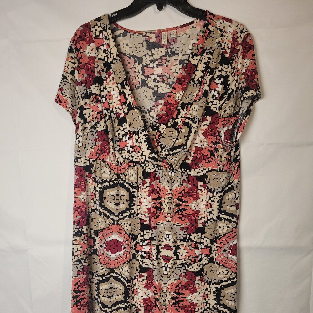 MADISON Geometric Pink  Sz XL Midi Boho Sleeveless V-Neck Dress